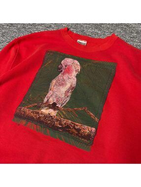 Oneita Cockatoo Parrot Print Crewneck Sweatshirt XXL Red